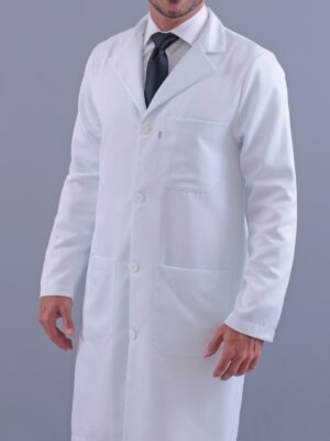 Jaleco Masculino Branco Gabardine Microfibra Pesada Gola Paletó Com Abertura Na Lateral