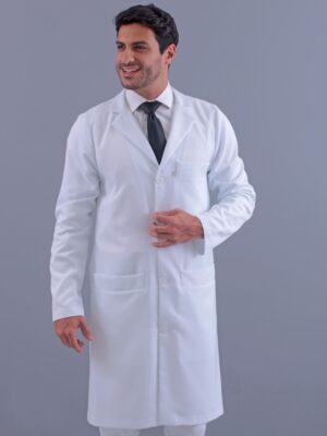 Jaleco Masculino Branco Gabardine Microfibra Pesada Com Abertura Na Lateral