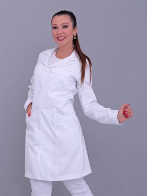 Jaleco Feminino Branco Acinturado Gabardine Microfibra Pesada
