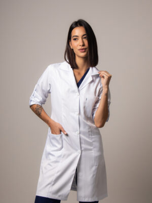 Jaleco Feminino Branco Manga Longa Com Martigale Gabardine Alto Padrão
