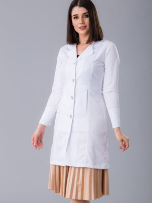 Jaleco Feminino Branco Manga Longa Com Gola Esporte e Botões nos Punhos Gabardine Alto Padrão