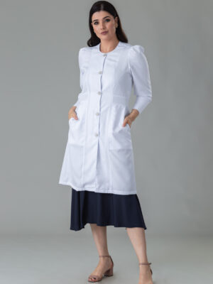 Jaleco Anita Branco Com Manga Princesa e Decote Redondo em Gabardine