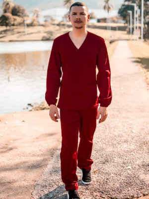 Blusa Manga Longa Scrub de Pijama Cirúrgico em Brim Unissex Blusão