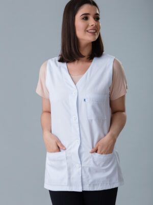 Jaleco Feminino Branco Cavado Acinturado Com Lese Gabardine Alto Padrão