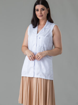 Jaleco Feminino Cavado Acinturado Gabardine Alto Padrão Branco/ Azul Marinho/ Preto