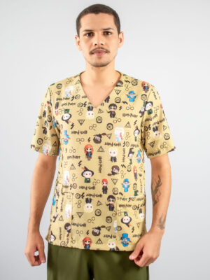 Blusa Scrub de Pijama Cirúrgico Estampado Unissex - Harry Potter
