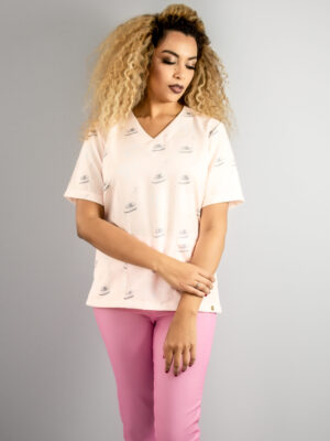 Blusa Scrub de Pijama Cirúrgico Estampado Unissex - Designer Sobrancelha