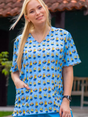 Blusa Scrub de Pijama Cirúrgico Estampado Unissex - Minions