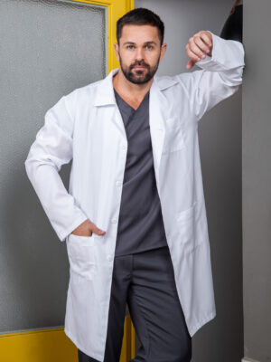 Jaleco Masculino Manga Longa Gabardine Com Lapela Nas Mangas