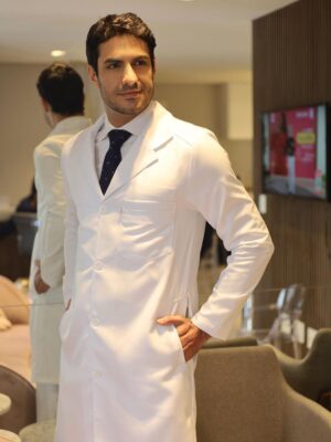 Jaleco Masculino Branco Gabardine Microfibra Pesada Slim Pala