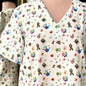 Blusa Scrub de Pijama Cirúrgico Estampado Unissex - Autismo Fundo Branco