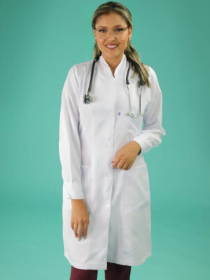 Jaleco Feminino Gola Padre Gabardine Acinturado Manga Longa com Punho