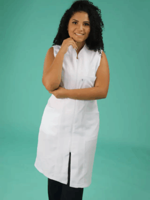 Jaleco Feminino Cavado Gola Padre Zíper Gabardine Branco Azul Marinho Preto Bordô