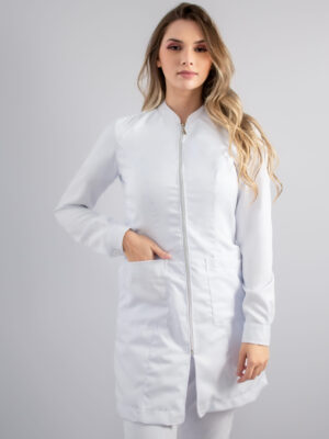 Jaleco Feminino Gola Padre Zíper Prata Two Way