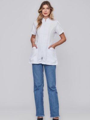 Jaleco Feminino Manga Curta Gabardine com Zíper