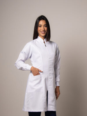 Jaleco Feminino Acinturado Gabardine Gola Padre Com Zíper