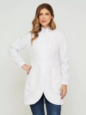 Jaleco Feminino Acinturado Gabardine Gola Alta