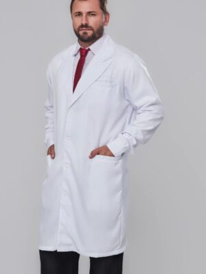 Jaleco Masculino Branco Manga Longa Gola Smoking Gabardine