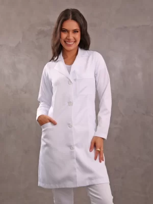 Jaleco Bolso Faca Feminino Branco Acinturado Gabardine Microfibra Pesada