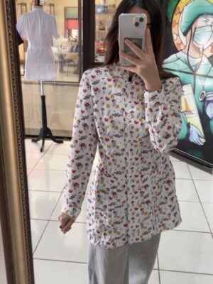 Jaleco Feminino Estampado Enfermagem Curativo Gabardine Gola Padre