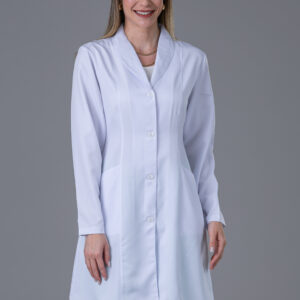 Jaleco Feminino Acinturado Gabardine Gola Bordada