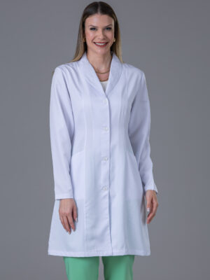 Jaleco Feminino Acinturado Gabardine Gola Bordada