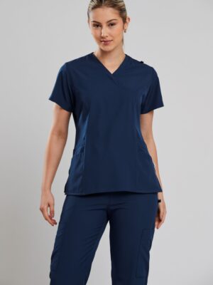 Conjunto Scrub Transpassado Feminino Azul Petróleo/ Bordô